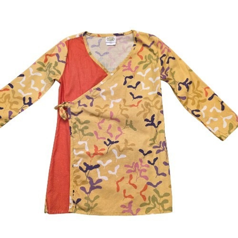 Boutique Emerald August Girls Sz 7 Long Sleeve Wrap Around Dress Cotton USA Gold